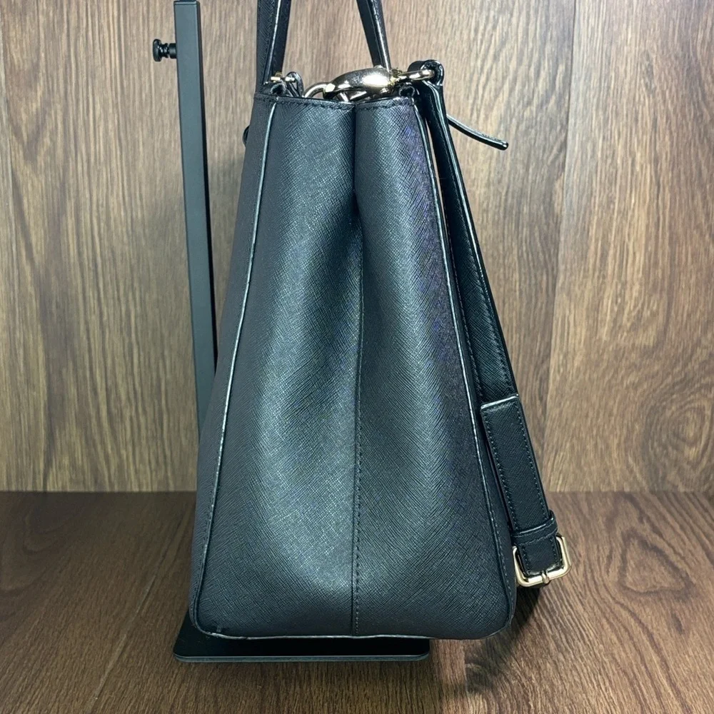 Kate Spade Black Saffiano Leather Zip Top Structured Tote Bag